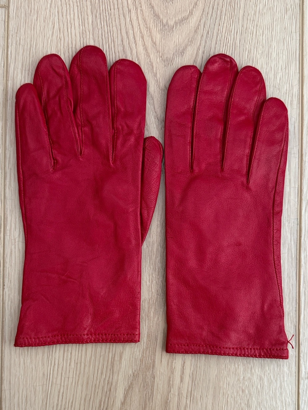Red Leather Gloves Vintage 1980s Grandoe Women’s L Winter Minimalist Statement